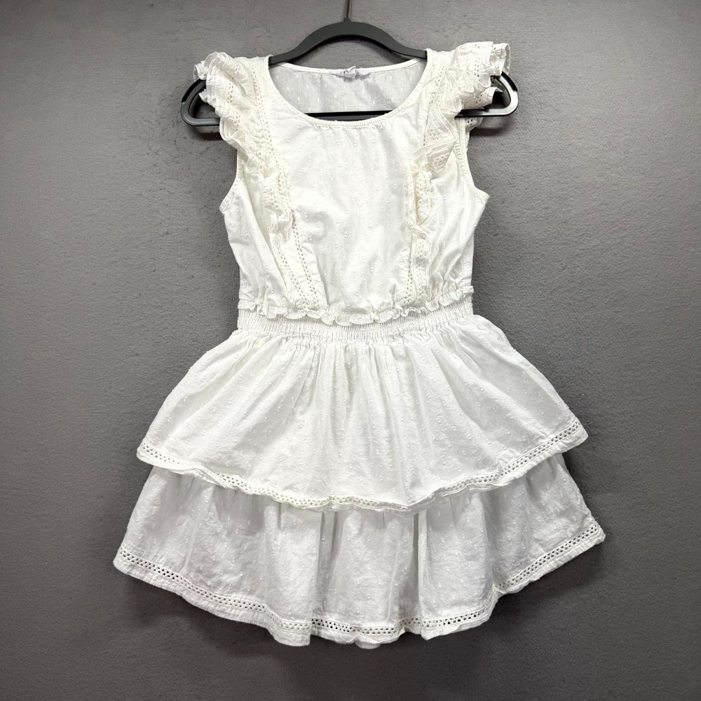 BB Dakota by Steve Madden Ruffled Tiered Dress Women's S White Eyelet Swiss Dot